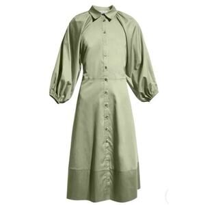 Harshman Womens Muriel Match Green Cotton Shirt Dress 3/4 Sleeve NWT $229 New L